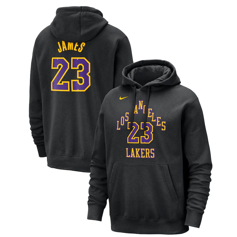 Men Los Angeles Lakers 23 James Black Nike Season city version Sweatshirts 23-24 NBA Jersey